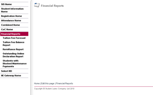 A screenshot of the financial reports menu in SIS.